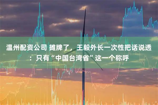 温州配资公司 摊牌了，王毅外长一次性把话说透：只有“中国台湾省”这一个称呼